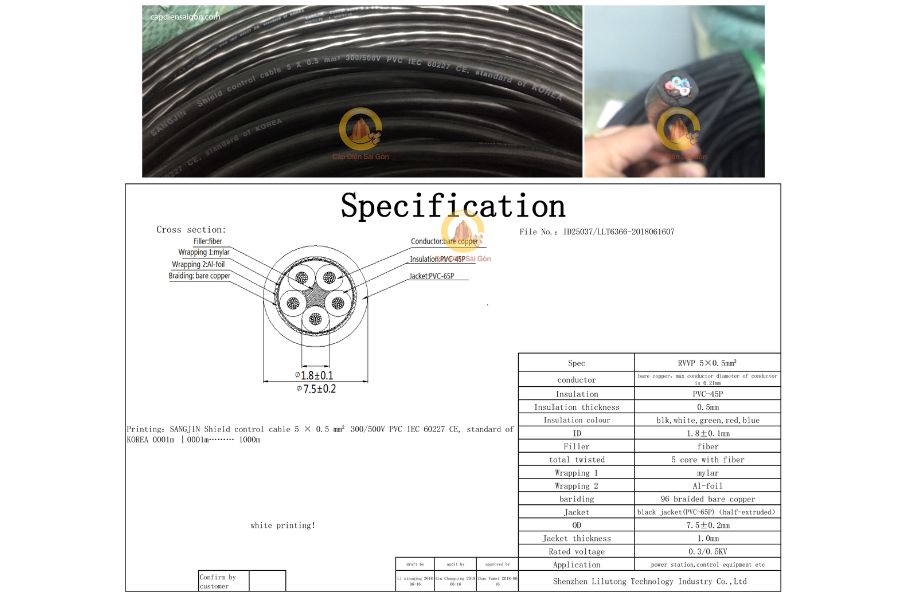 Cáp Điều Khiển Sangjin 5 Core x 0,5 mm2 (Sangjin RVVP 5x0,5mm2) – Giải Pháp Tối Ưu Cho Hệ Thống Điện Công Nghiệp